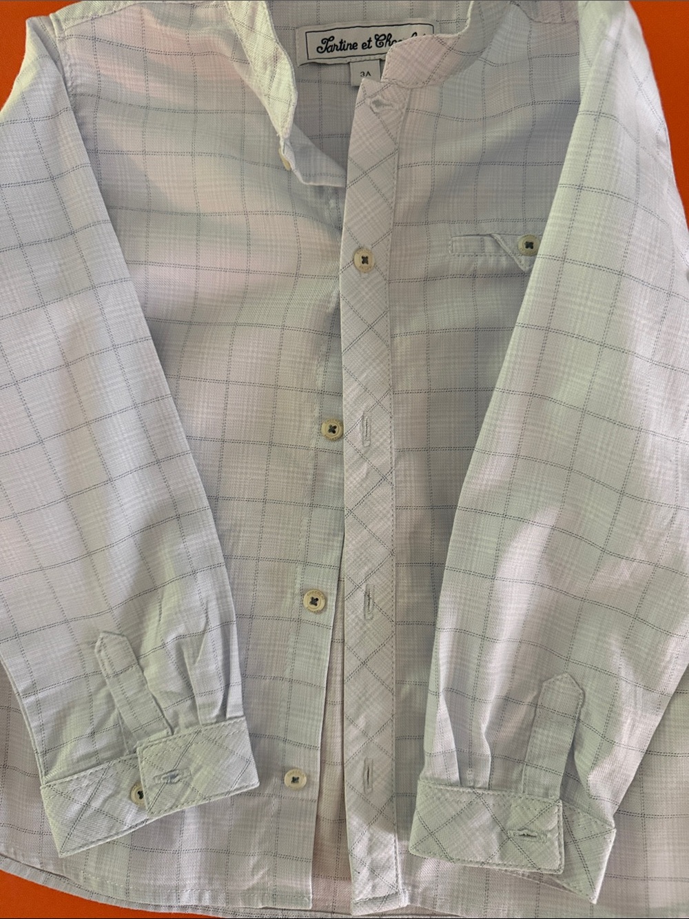 Tartine et Chocolat Light Blue Plaid Mandarin Collar Shirt - Picture 2 of 6